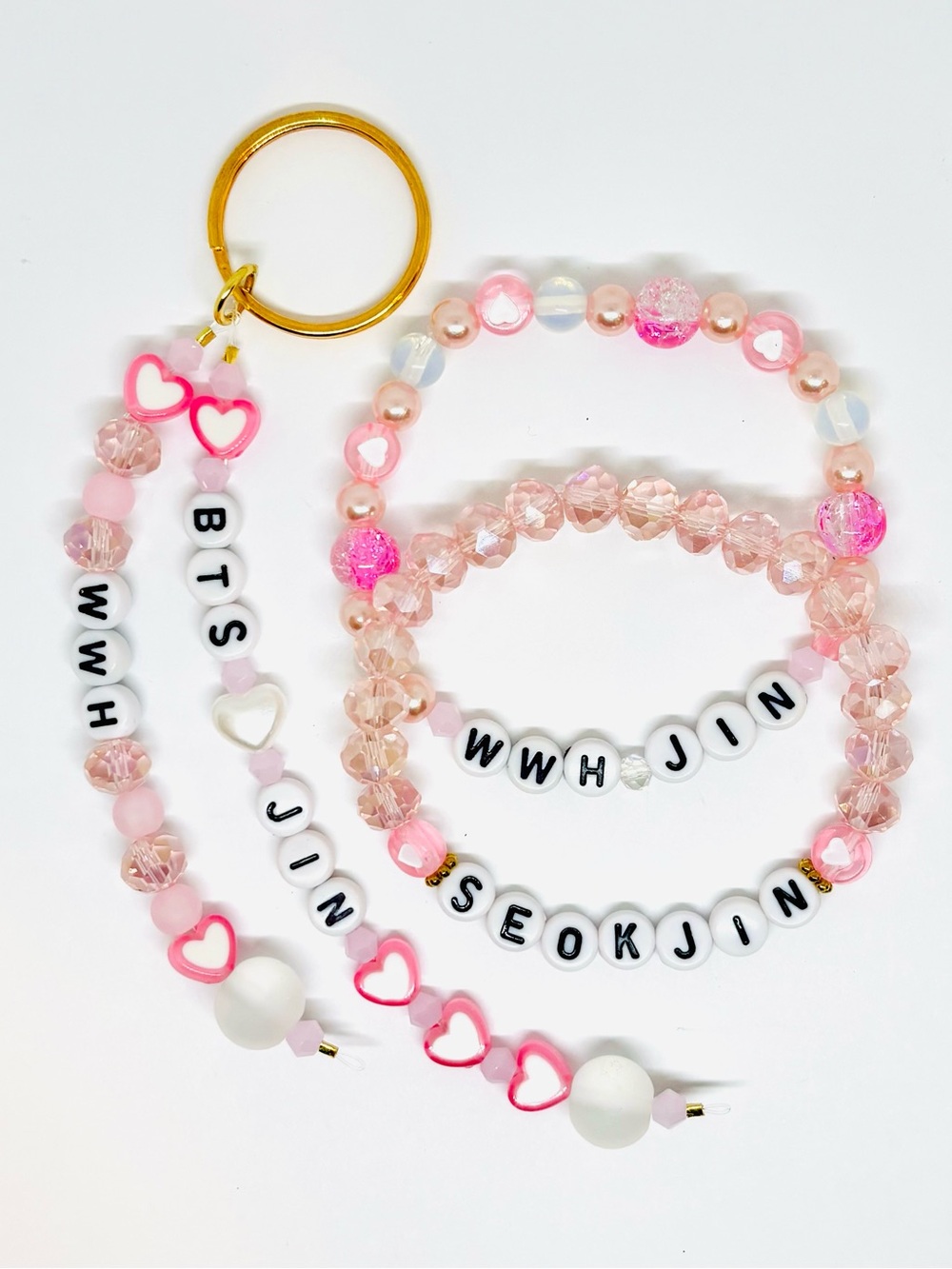 (3pcs) BTS JIN BIAS BRACELET KEYCHAIN BUNDLE